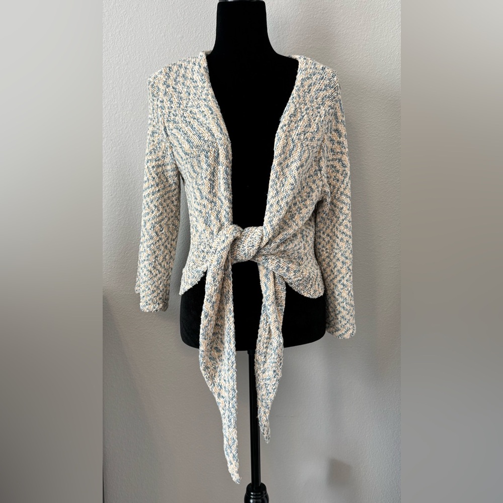 Soft Surroundings Tie Front Cardigan Sweater Medium Coastal Grandma Boho Knit